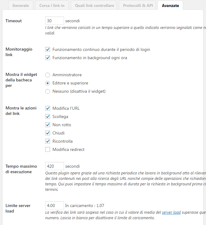broken link checker: opzioni avanzate